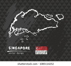 Map of Singapore, Chalk sketch vector illustration