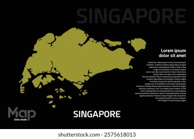 Map of Singapore featuring yellow geographic lines, isolated on a black background. Perfect for various design projects.