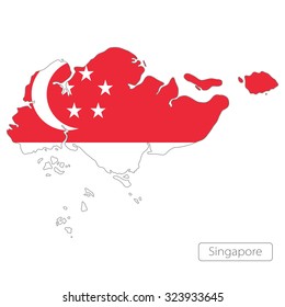 Map Of Singapore With The Flag