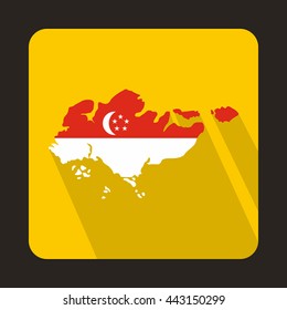 Map of Singapore with flag icon in flat style on a yellow background