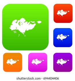 Map of Singapore with flag set icon in different colors isolated vector illustration. Premium collection