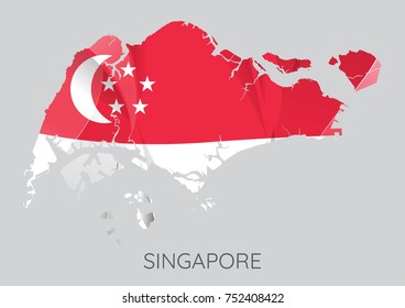 Mapa De Singapura Com Bandeira Como Textura Isolada Em Fundo Cinza. Ilustração de vetor