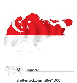 Map Of Singapore With Flag - Vector Illustration