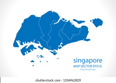 Map of Singapore - High detailed blue map on white background. Abstract design vector illustration