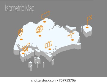 Map Singapore isometric concept. 3d flat illustration of Map Singapore.
