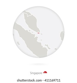 Map of Singapore and national flag in a circle. Singapore map contour with flag. Vector Illustration.