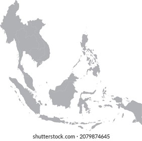 Mapa de Singapur con bandera nacional dentro del mapa gris de la región sudeste de Asia