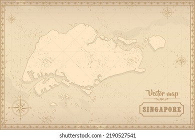 Map of Singapore in the old style, brown graphics in retro fantasy style