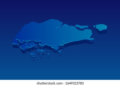 map of Singapore on blue background. Vector modern isometric concept greeting Card illustration eps 10.