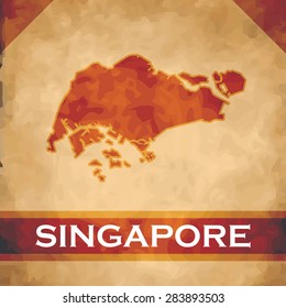 The map of Singapore on parchment with dark red ribbons