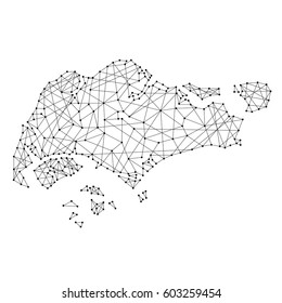 Map of Singapore from polygonal black lines and dots of vector illustration