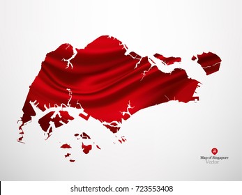 Map of Singapore with red fabric draping background in vector.