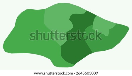 Map of Singapore with regions. Just a simple country border map with region division. Green color palette. Blank Republic of Singapore shape with administrative division. Vector illustration.