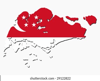 Map Of Singapore And Their Flag Illustration