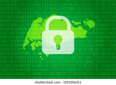 Map of Singapore. vector illustration with lock and binary code background. internet blocking,virus attack, privacy protect