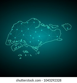 Map of Singapore. Wire frame 3D mesh polygonal network line, design sphere, dot and structure. communications map of Singapore. Vector Illustration EPS10.