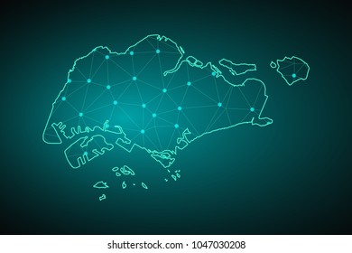 Map of Singapore. Wire frame 3D mesh polygonal network line, design sphere, dot and structure. communications map of Singapore. Vector Illustration EPS10.