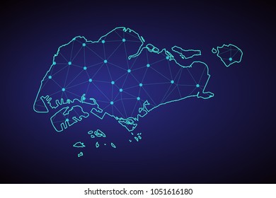 Map of Singapore. Wire frame 3D mesh polygonal network line, design sphere, dot and structure. communications map of Singapore. Vector Illustration EPS10.