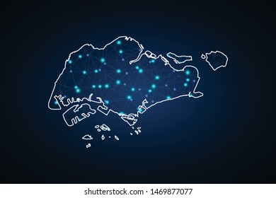 Map of Singapore. Wire frame 3D mesh polygonal network line, design sphere, dot and structure. communications map of Singapore. Vector Illustration EPS10.