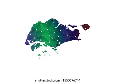 Map of Singapore. Wire frame 3D mesh polygonal network line, design sphere, dot and structure. communications map of Singapore. Vector Illustration EPS10.