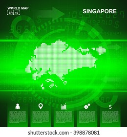 Map Of Singapore,Abstract Green background, pixel vector illustration