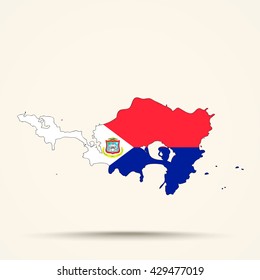 Map of Sint Maarten in Sint Maarten flag colors