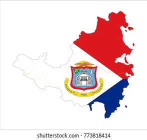 Map Of Sint Maarten With Flag Isolated On White Background.