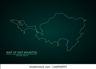 Map of Sint Maarten,Green map on dark background of map of Sint Maarten symbol for your web site design map. Vector illustration eps 10.
