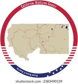 Map of Siskiyou County in California, USA arranged in a circle.