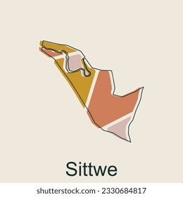 Map of Sittwe geometric outline colorful modern design template, Myanmar map on white background of vector illustration