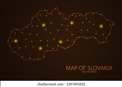 Map of Slovakia - Abstract mash line and point scales on dark background. 3D mesh polygonal network connections.Vector illustration eps 10. 