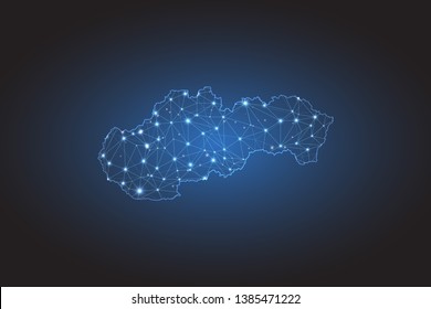 Map of Slovakia - Abstract mash line and point scales on circuit dark background. Wire frame 3D mesh polygonal network line, design sphere, dot and structure. Vector illustration eps 10.
