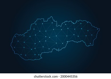 Mapa de eslovaquia , Resumen de la línea de mash y escalas de puntos en el fondo oscuro para el logo del mapa de diseño de tu sitio web, app, ui,Travel. Ilustración vectorial eps 10.