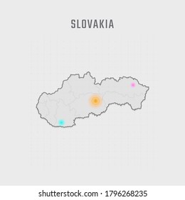 Map of Slovakia with all states and radar spot on map. Each city has separately for your design. Vector Illustration