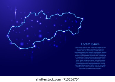 Map Slovakia from the contours network blue, luminous space stars of vector illustration