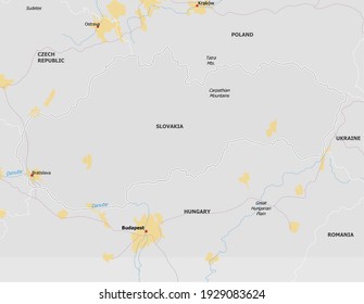 Map of Slovakia. Map is drawn in high detail and for clarity shows only major cities. Country is drawn with neighboring countries.