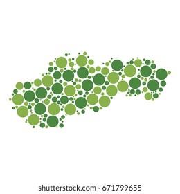 map of slovakia filled with circles of different sizes. abstract vector two-colors concept