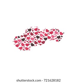 map of slovakia filled with hearts of different sizes and colors