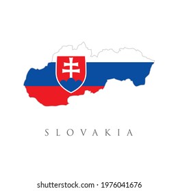 Map of Slovakia in Slovakia flag colors. Flag with coat of arms of the Slovak Republic. Slovakia vector map silhouette isolated on white background. Slovakia map flag with coat of arms symbol.