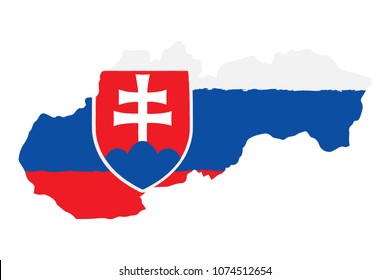 Map of Slovakia with Flag. Hand Painted with Brush. Vector Illustration.