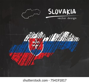 Map of Slovakia with flag inside on the blackboard. Chalk sketch vector illustration
