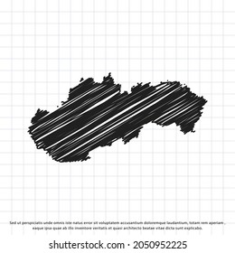 Map of Slovakia freehand drawing on a sheet of exercise book. Vector illustration.