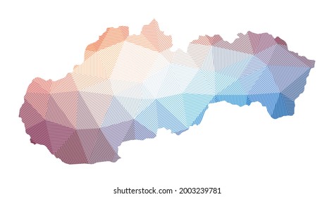 Map of Slovakia. Low poly illustration of the country. Geometric design with stripes. Technology, internet, network concept. Vector illustration.