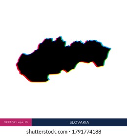 Mapa de Eslovaquia en estilo multicolor en la plantilla de diseño de vector de borde