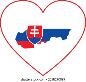 Map of Slovakia with national flag inside white heart shape with red stroke