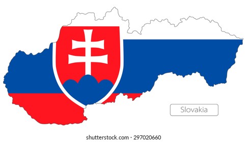 Map of Slovakia with an official flag. Illustration on white background
