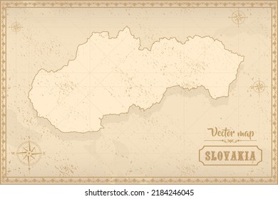 Map of Slovakia in the old style, brown graphics in retro fantasy style