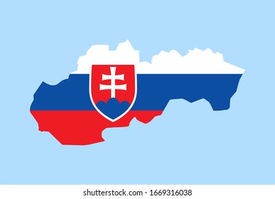 Map of Slovakia on a blue background, Flag of Slovakia on it.