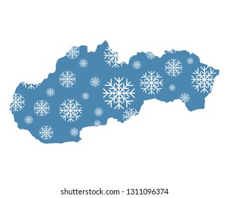 Map of Slovakia with snowflakes