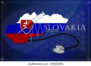 Map of Slovakia with Stethoscope and syringe.